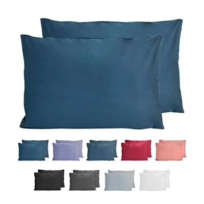 Abbildung von Komfortec 100% Baumwolle Kissenbezüge 2er Set 40x60 cm, Superweicher Premium Jersey Kopfkissenbezug 150 g/m², Kissenhülle, Tiefseeblau