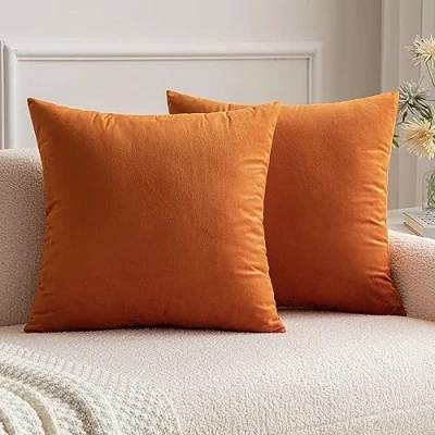 Abbildung von MIULEE 2er Pack Samt Kissenbezug Kissenhülle Dekorative Dekokissen Sofakissen Lendenkissen Wurfkissenbezug Orange 45x45 cm