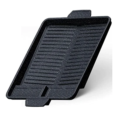 Abbildung von Grillplatte Aufsatz für Gaskocher eckig 37x26 cm, antihaftbeschichtete Grillpfanne Campingkocher, Grillmatte BBQ, Camping und Gasgrill, Campingkocher Zubehör, Grillschale