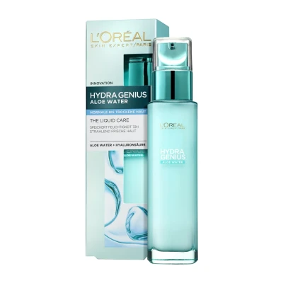 Abbildung von L&#039;Oréal Paris Feuchtigkeitsfluid normale bis trockene Haut für Frauen: frische und geschmeidige &amp; zu 72h Feuchtigkeit mit Aloe Water Hyaluronsäure, Hydra Genius, 1x 70ml