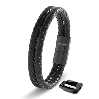 Abbildung von SERASAR Armband Herren Leder Schwarz 20cm Männer Armreif Lederband Herrenarmreif Armschmuck Schmuck Herrenschmuck Flecht Geschenk Idee für Ihn