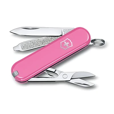 Abbildung von Victorinox Schweizer Taschenmesser, Klein, Classic SD, Multitool, Swiss Army Knife mit 7 Funktionen, Klinge, Nagelfeile, Schraubendreher, Pink