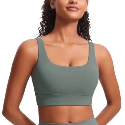 Abbildung von CRZ Yoga Damen Butterluxe Sport BH U Back Ohne Buegel Große Brüste Fitness Top Grauer Salbei L