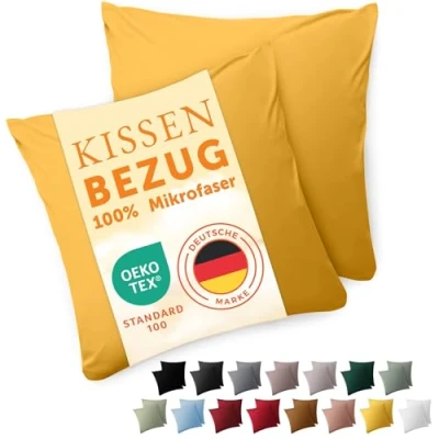 Abbildung von Blumtal Kissenbezug 40x40 cm im 2er Set weich Oeko TEX zert. Mikrofaser Kopfkissenbezug Kissenhülle waschbar weicher Kissen Bezug Gelb