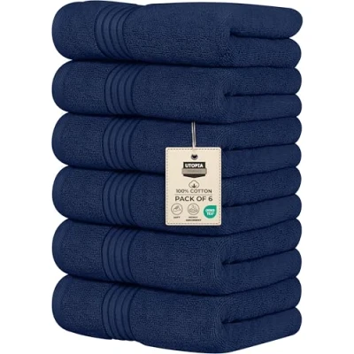 Abbildung von Utopia Towels Premium Handtücher 100% gekämmte, ringgesponnene Baumwolle, ultraweich und sehr saugfähig, Dicke 41 x 71 CM&#039;s, hochwertige (6er Pack, Marineblau)