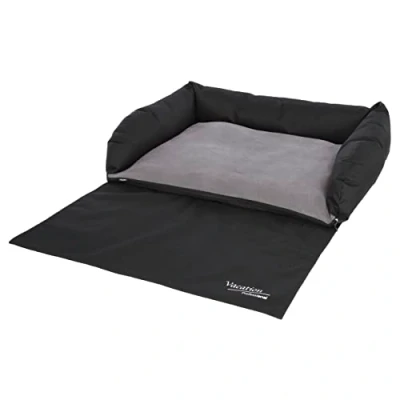 Abbildung von Kerbl Pet Hundebett / Hundekissen für Kofferraum, Gepolsterte Liegefläche waschbar, Schutz vor Schmutz &amp; Kratzern, Mit Stoßstangenschutz, 80x60x15 cm, Schwarz/Grau