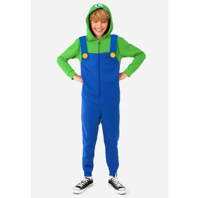 Abbildung von OppoSuits Kinder Luigi Onesie Nintendo Einteiliger Schlafanzug Lose Passform Inklusive Taschen Blau