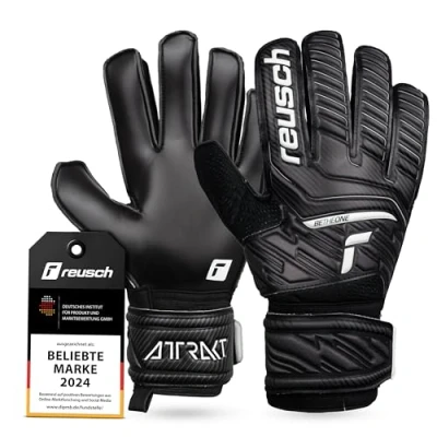 Abbildung von Reusch Herren Attrakt Unisex Torwarthandschuhe mit Außennaht Schnitt und Solid Belag, geeignet für alle Spielfeldoberflächen Fußballhandschuhe Erwachsene, schwarz, 9