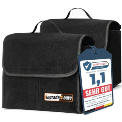 Abbildung von Upgrade4cars 2 x Auto Kofferraumtasche aus Filz Kfz Kofferraum Organizer für Werkzeug &amp; Autopflege Kleine Tasche mit optionaler Klett Fixierung