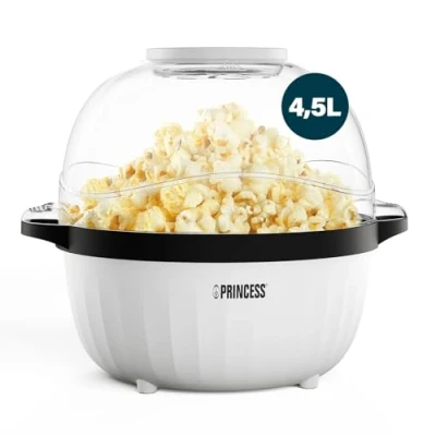 Abbildung von Princess Popcornmaschine, 4,5 L, Rührstab für gleichmäßiges Poppen, Butter Schmelzfach, Transparenter Deckel, Servierschüssel, Leicht zu Reinigen, Kompakt Verstaubar, 450 W, 292980