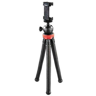 Abbildung von Hama Stativ Flexpro (für Smartphone, GoPro und Kameras, mit Gelenkfüßen, Höhe 27 cm) schwarz/rot
