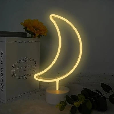 Abbildung von Mond Neonschild, Schlafzimmer Basis LED, Batterie oder USB betriebenes LED Lichtschild, Weihnachts Geburtstagsfeier Lichtdekoration, Wohnzimmer, Kindergeschenk...