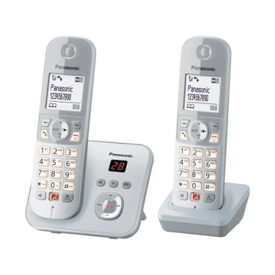 Abbildung von Panasonic KX TG6862GS Schnurlostelefon mit 2 Mobilteilen und Anrufbeantworter (Bis zu 1.000 Telefonnummern sperren, übersichtliche Schriftgröße, lauter Hörer, Voll Duplex Freisprechen) perl silber