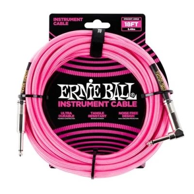 Abbildung von Ernie Ball Instrumentenkabel geflochten, gerade/gewinkelt, 5,49 m, Neon Pink