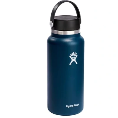 Abbildung von HYDRO FLASK Trinkflasche 946ml (32oz) Isolierte Wasserflasche aus Edelstahl Sportflasche mit auslaufsicherem Flex Cap Deckel &amp; Gurt Thermoflasche Spülmaschinenfest Größe Öffnung Indigo