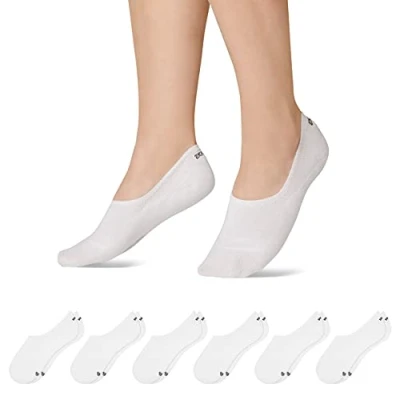 Abbildung von Snocks Füßlinge für Damen und Herren aus Bio Baumwolle 6 Paar Rutschfeste unsichtbare Sneakersocken Kurze Socken Gr. 35 38 Farbe Weiß