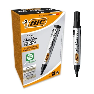 Abbildung von BIC Marking 2300 Permanent Marker, in Schwarz, Wasserfester Stift auch für Karton, Glas und Kunststoff, Strichstärke 3.7 mm, 12er Pack