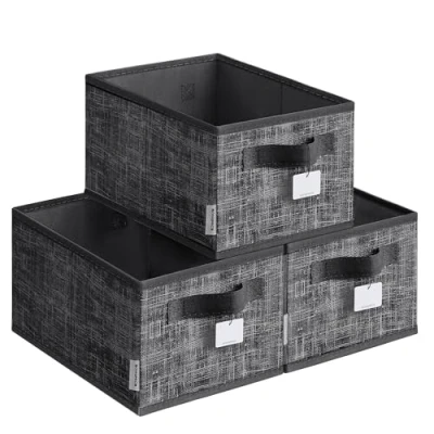 Abbildung von SONGMICS Aufbewahrungsbox 3er Set, zusammenklappbar, Stoffboxen aufbewahren, 30 x 20 15 cm, für Kleiderschrank, 2 Griffe, Etikette, Schlafzimmer Wohnzimmer, tintenschwarz ROB415B01