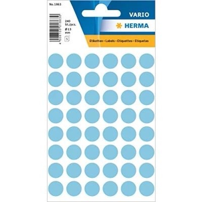 Abbildung von HERMA 1863 Punktaufkleber Klebepunkte hellblau, 240 Stück, Ø 13 mm, 48 pro Bogen, selbstklebend, Markierungspunkte für Kalender Planer Basteln, matt, blanko Papier Farbpunkte Etiketten Aufkleber