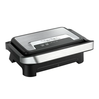 Abbildung von Tefal Inicio Compact 2 in 1 Kontakt und Paninigrill, 1000 W, kompaktes Design, Edelstahlgehäuse, Saftauffangschale, antihaftbeschichtete Grillplatten, Edelstahl/Schwarz, GC270D10