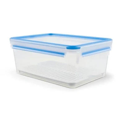 Abbildung von Emsa 512888 Clip &amp; Close Frischhaltedose mit Abtropfgitter 3,7 L Rechteckig Clipbox 100% Dicht Transparent/Blau