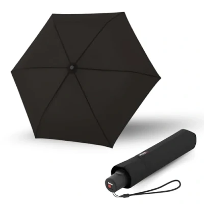 Abbildung von Knirps Regenschirm C.250 Light Duomatic Black mit Schirmtasche I Taschenregenschirm Funktion Auf Zu Automatik Taschenschirm Drucktaste automatisch &amp; leicht
