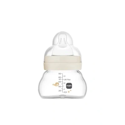 Abbildung von MAM Feel Good A158 Trinkflasche aus Glas, mit patentiertem SkinSoftTM Silikon, Ultraweiches 0 Monate, 90 ml