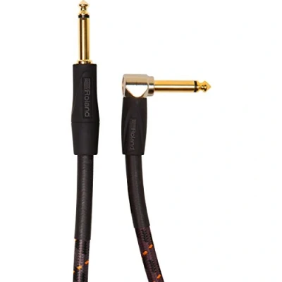 Abbildung von Roland Gold Serie Patch/Pedal Kabel gerade auf gewinkelte 6,3 mm Klinkenstecker, Länge: 3 m RIC G10A