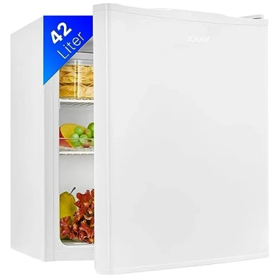 Abbildung von Bomann® Mini Kühlschrank 42 Liter Getränkekühlschrank klein für Büro, Camping und Gaming kleiner leise 39 dB Minibar mit wechselbarem Türanschlag 51x45x45 cm KB 7346 weiß