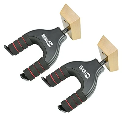 Abbildung von Rockjam Wall montierbare universelle Gitarrenhänger mit gepolsterten Armen Twin Pack
