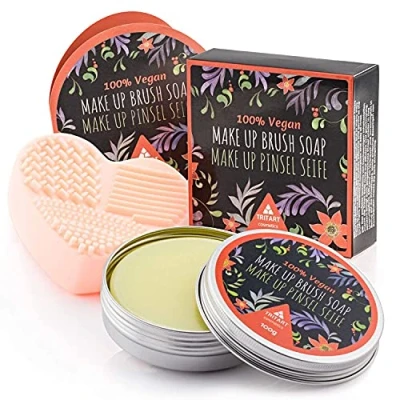 Abbildung von Tritart Makeup Pinsel Seife zur Reinigung Set veganer Kosmetikpinsel Reiniger mit Silikon Bürste Kosmetik Pinselreinigung Pinselreiniger und 100g Pinselseife