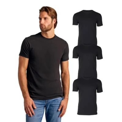 Abbildung von True Classic Herren T Shirts Kurzarm Rundhals Uni Shirt für Männer, Pack of 3, Black, L