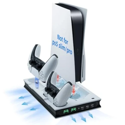 Abbildung von Mcbazel Vertikale PS5 Kühlung Ladegerät Stand Multifunktionale LED Station, USB, mit Dual Controller Ladung für UHD/Digital Edition weiß/schwarz(Nicht Slim)