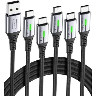 Abbildung von INIU Ladekabel USB C, [5 Stück] 3,1A C auf Kabel, QC3,0 Schnellladekabel Nylon Typ Datenkabel für iPhone 16 15 Pro Samsung Galaxy S21 S20 S9 Pixel 7 6 Xiaomi usw (1m+1m+2m+2m+0.5m)