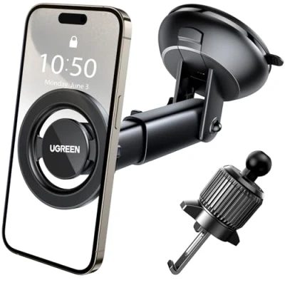 Abbildung von UGREEN Magsafe Autohalterung 2 in 1 Handyhalterung Auto 360 Drehbar Kfz Lüftung und Saugnapf kompatibel mit iPhone 16/15/14/13/12 Pro Max Mini Allen Smartphones