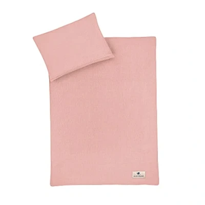 Abbildung von Julius Zöllner Musselin Kinderbettwäsche 100x135 + 40x60 cm, 2 teiliges Set aus Deckenbezug und Kissenbezug, 100 Prozent Baumwoll Musselin, mit Reißverschluss, Standard by Oeko TEX, Dusty Rose