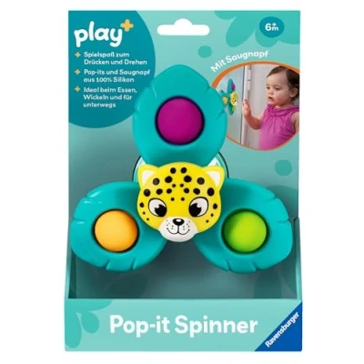 Abbildung von Ravensburger 4868 Play+ Pop it Spinner: Leopard, Saugnapf Spielzeug, Silikon Baby Spielzeug ab 6 Monate
