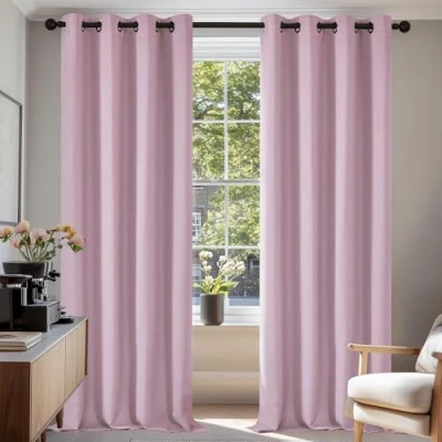 Abbildung von Deconovo Verdunkelungsvorhang mit Ösen für Wohnzimmer Thermogardine Kälteschutz, 245x140 cm(HöhexBreite), Hellpink, 2er Set