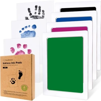 Abbildung von Handabdruck und Fußabdruck Baby Abdruckset 4pcs Tintenloses Stempelkissen Fussabdruck Set, Hand Geschenk Pfotenabdruck Set Hund (Holidays, L)
