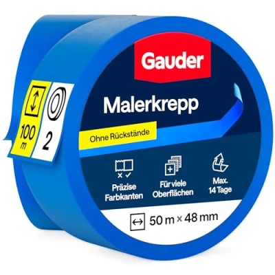 Abbildung von GAUDER Malerkrepp (48 mm x 50 m) 2x Kreppband für Malerarbeiten und Renovierungen Abklebeband zum Streichen, Lackieren, Renovieren
