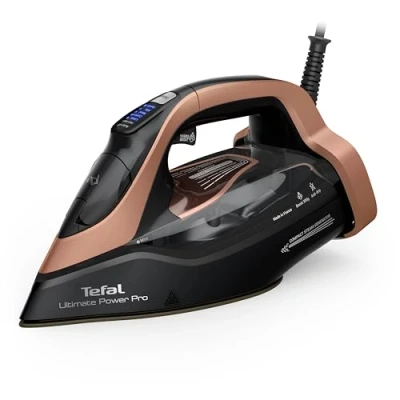 Abbildung von Tefal Ultimate Power Pro Dampfbügeleisen, 3200 Watt, kontinuierliche Dampfabgabe 85 g/Min., Dampfstoß, Pumpensystem, 2 Dampfstufen, Fleckenschutz, Schwarz/Bronze, FV9E50E0