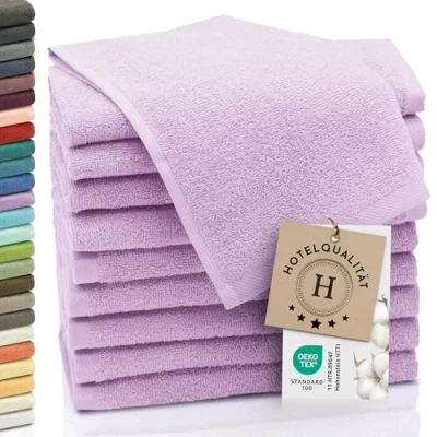 Abbildung von ZOLLNER 10er Set Gästehandtücher weiche und saugstarke Handtücher waschbar bis 95C Baumwolle 30x50 cm in Flieder