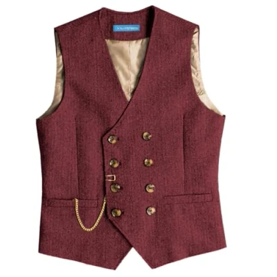 Abbildung von Solovedress Mens Vintage Wolle Anzugweste Regular Fit Weste Anzug für Hochzeit Groomsmen(Burgundy,XXL)