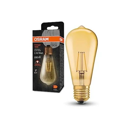 Abbildung von OSRAM Vintage 1906 Classic Edison FIL LED Lampe, E27, gold, 2,2W, 220lm, 2400K, warmweiße Komfortlichtfarbe, sehr geringer Energieverbrauch, lange Lebensdauer