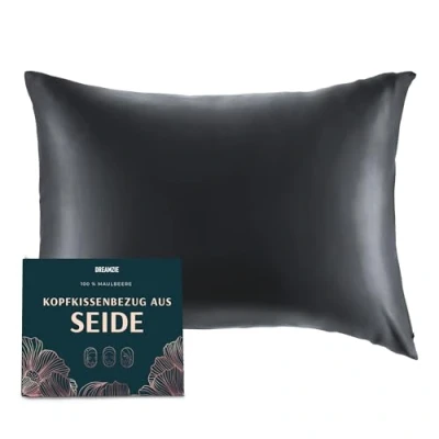 Abbildung von Dreamzie Seidenkissenbezug 50x70 cm für Haar und Haut, Kissenbezüge Seide 19 Momme (Dunkelgrau, 1 Stück)