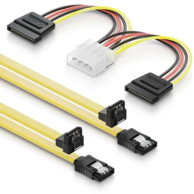 Abbildung von deleyCON SATA Kabel Set 2x 0,5m S ATA 3 + 4Pin zu Stromadapter HDD SSD Datenkabel mit Clip 1x Stecker Gerade 90 Grad Winkel
