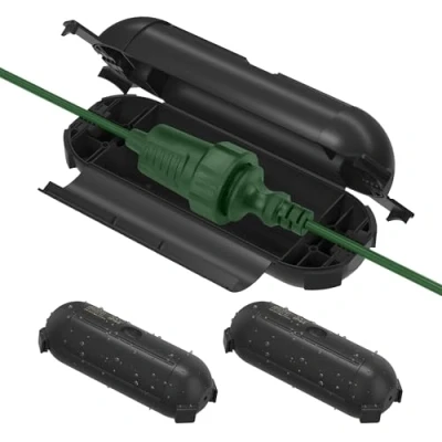 Abbildung von BN LINK 2er Outdoor IP44 wasserdichter Safe Box, Garten Kabelbox wasserdicht für LED Kette, 20x8x7,6cm, Schutzbox Verlängerungskabel, Elektrowerkzeug, Rasenmäher Schwarz