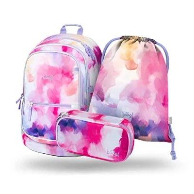 Abbildung von Baagl Schulrucksack Set Mädchen 3 Teilig, Schultasche für Grundschule Volksschule, Ranzen mit Brustgurt, Ergonomischer Schulranzen (Painting)