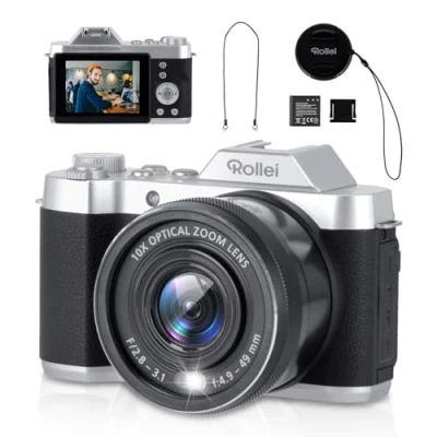 Abbildung von Rollei Powerflex 10X Retro Digitalkamera, 64MP 4K Fotokamera mit Akku &amp; Digitalzoom Fotoapparat 8 Fotomodi 2,88“ IPS Display Tragbar Kompaktkamera Vintage, Digital Kamera Camera