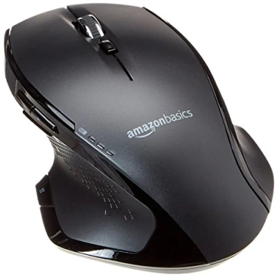 Abbildung von Amazon Basics Ergonomische kabellose Maus mit Schnell Scrolling, normale Größe, Schwarz